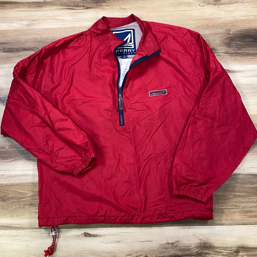 Sperry Top-Sider Windbreaker Mens M Heritage Ripstop Quarter Zip Red Nautical